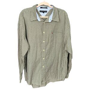 Tommy Hilfiger Mens Button Up Cotton Shirt Size XXL Green Plaid Preppy Normcore